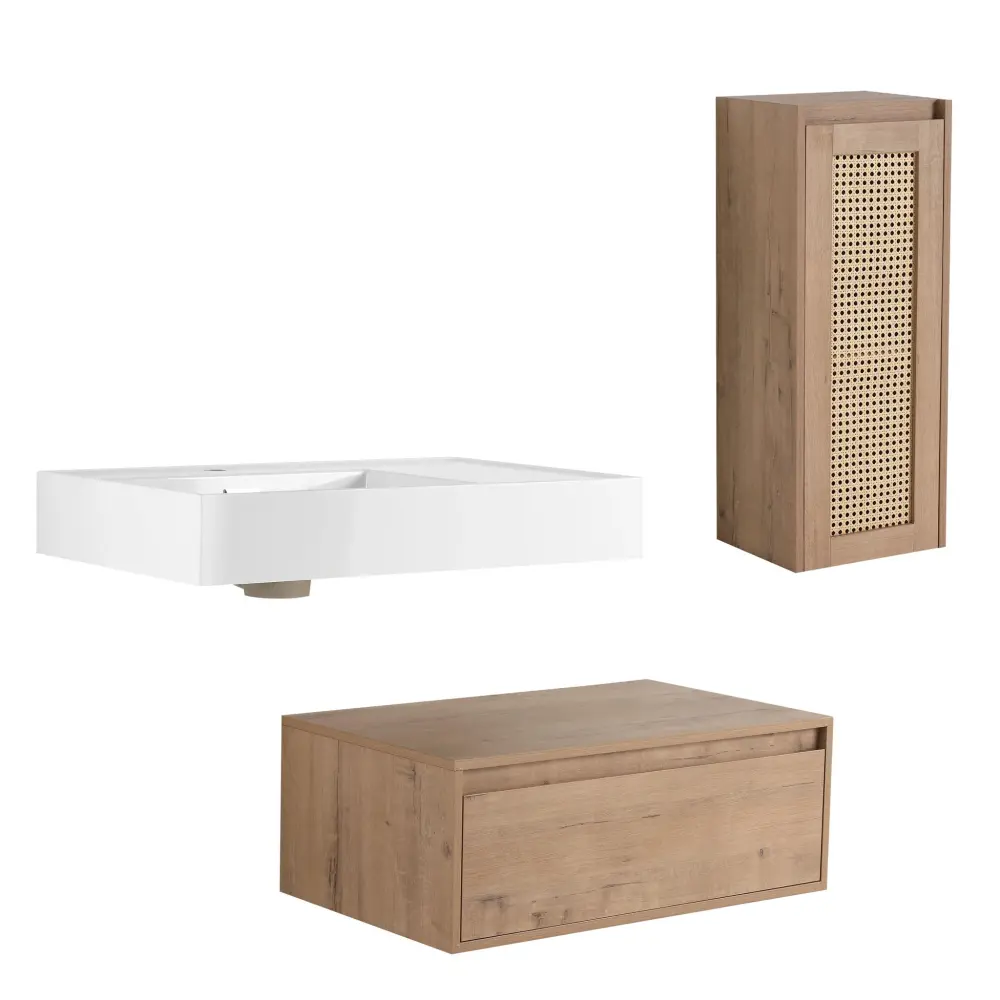 Modern Imitative Wall Mounted Bathroom Vanity Resin Sink And Side Cabinet