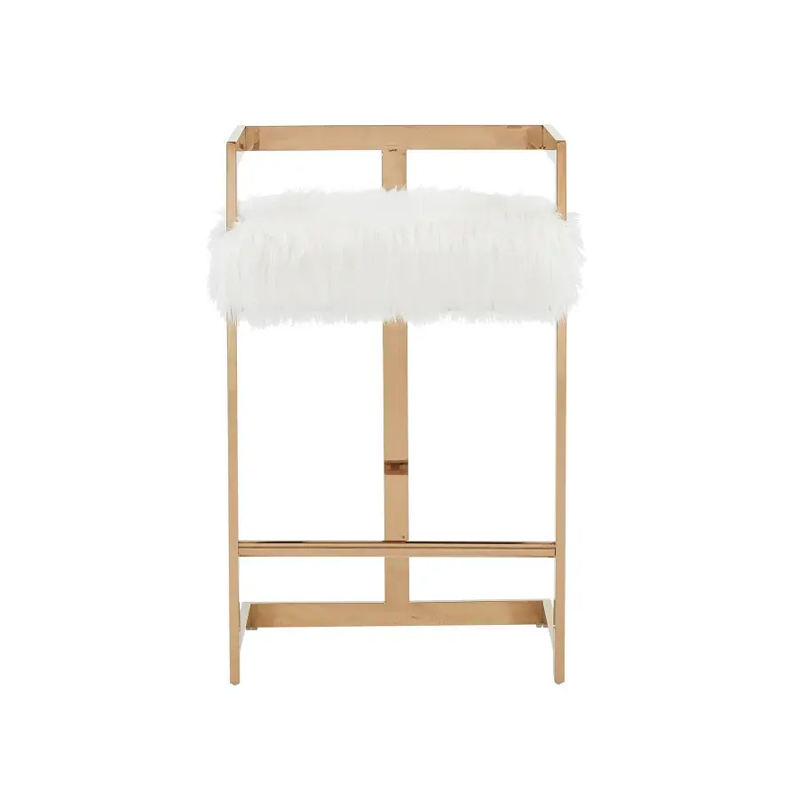 Modrest Halifax -Modern Snow Faux Fur and Rosegold Counter Stool