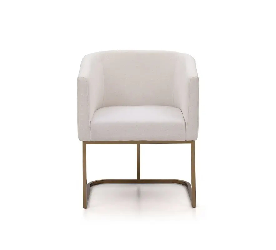 Modrest Yukon Minimalist White Fabric and Antique Brass Dining Chair