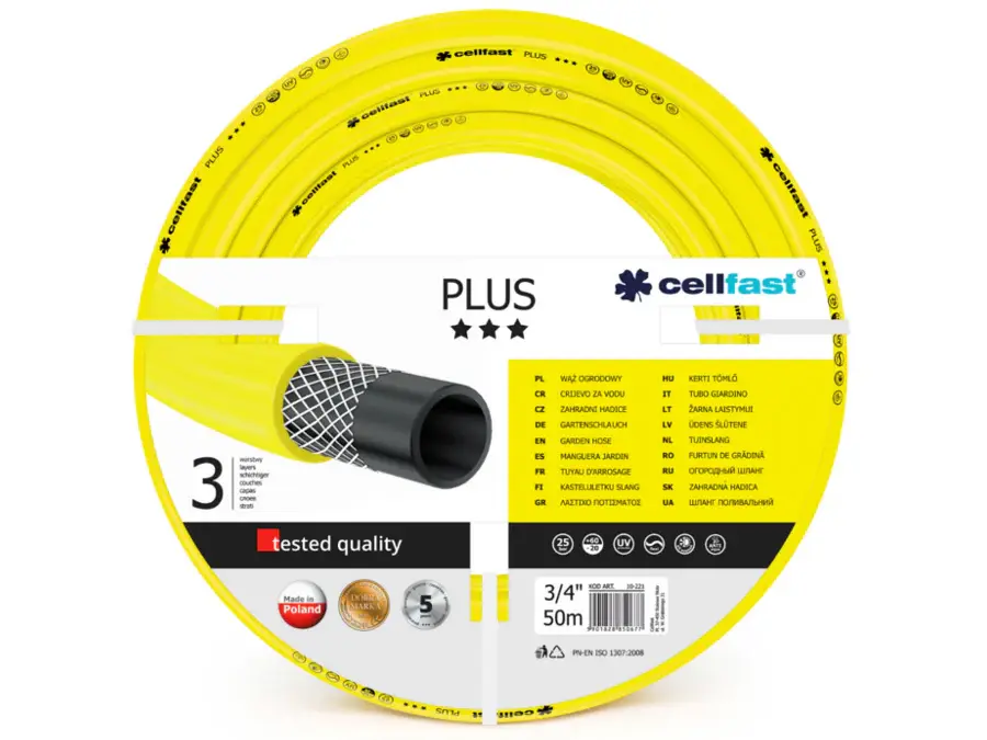 Multi-Function Heavy-duty Cellfast Plus 3/4" 50m 3-ply garden hose