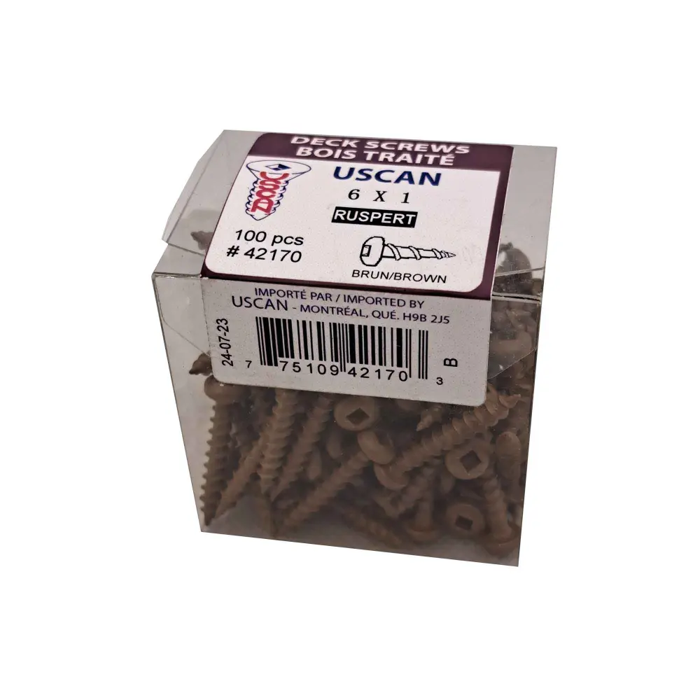 Pan Head Brown Treated Wood Screw, #6 x 1" (100 Units)
