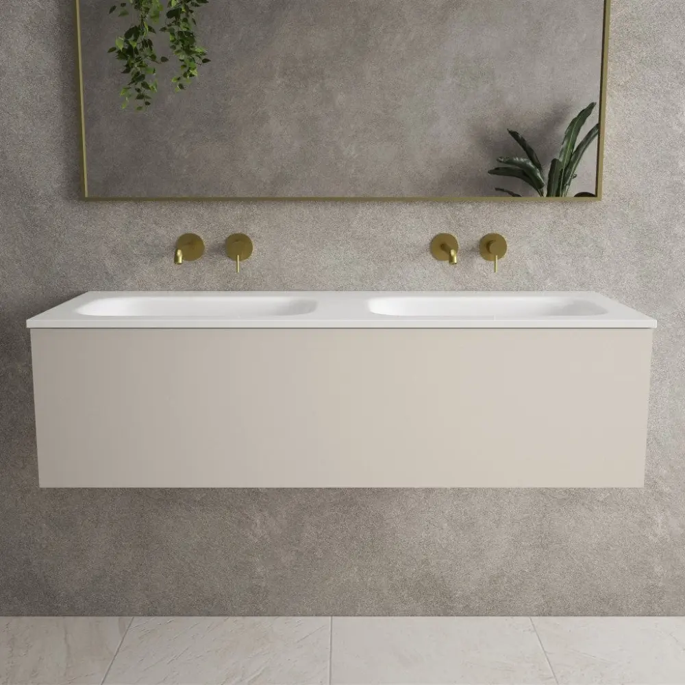Raffinata One Drawer Vanity Unit Beyondstone Double Basin - Matt Goat hair wool 1200mm