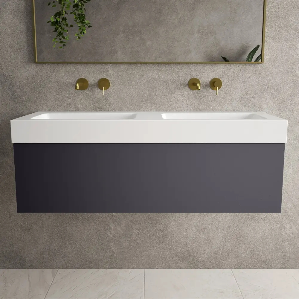 Raffinata One Drawer Vanity Unit Beyondstone Twin BLOC Basin - Matt Graphite 1200mm