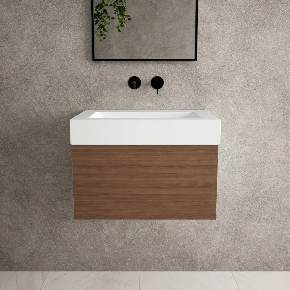 Raffinata One Drawer Vanity Unit Beyondstone BLOC Basin - Walnut 600mm