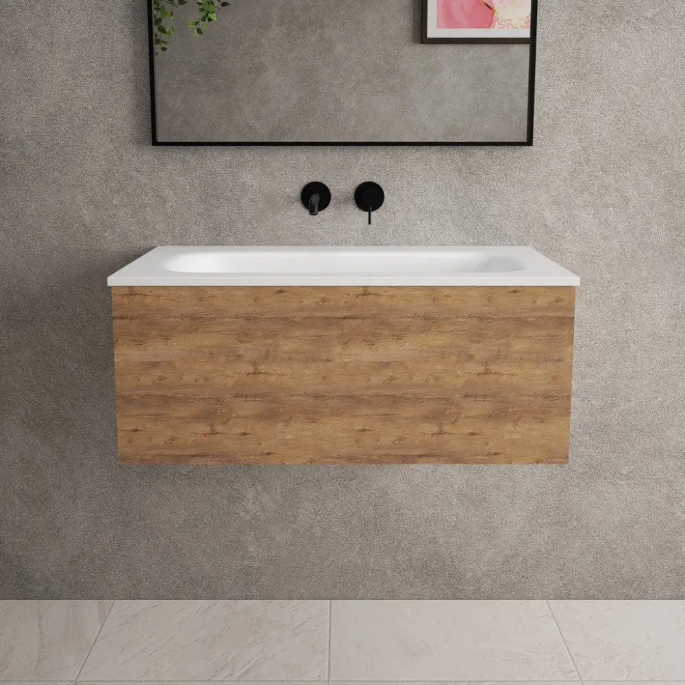 Raffinata One Drawer Vanity Unit Beyondstone Basin - Oak 800mm