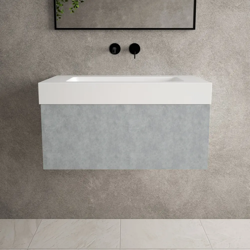 Raffinata One Drawer Vanity Unit Beyondstone BLOC Basin - Airy Concrete 800mm