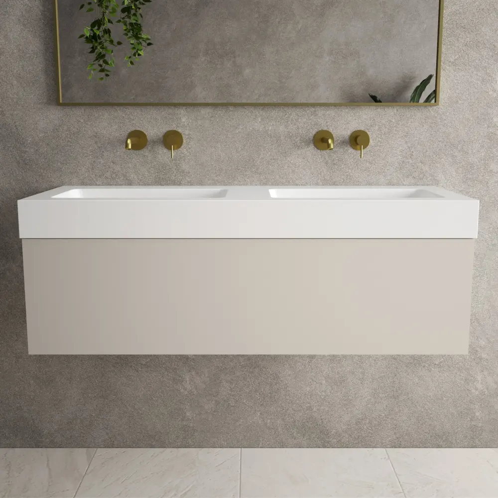 Raffinata One Drawer Vanity Unit Beyondstone Double BLOC Basin - Matt Goat hair wool 1200mm