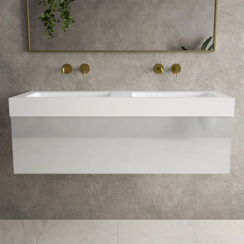Raffinata One Drawer Vanity Unit Beyondstone Paired BLOC Basin - Gloss Dove 1200mm