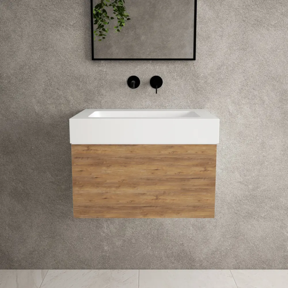 Raffinata One Drawer Vanity Unit Beyondstone BLOC Basin - Oak 600mm