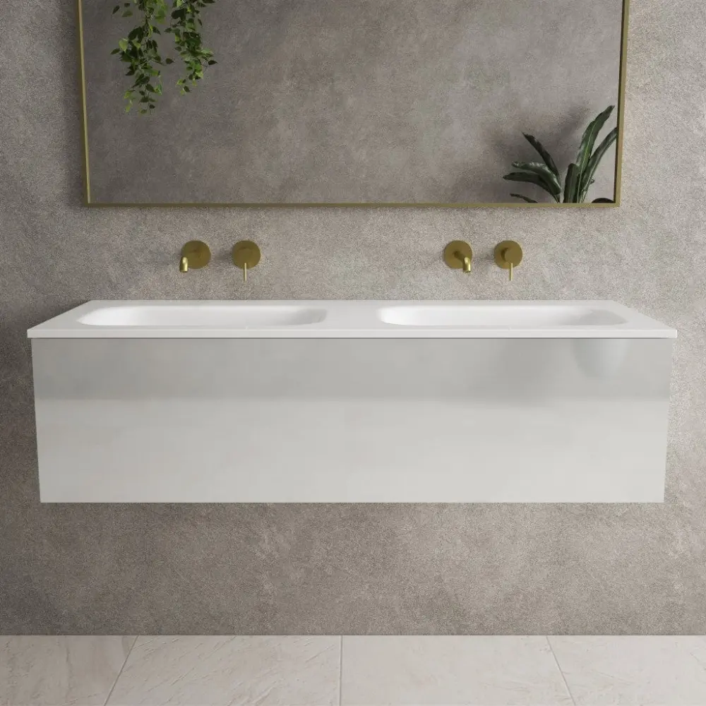 Raffinata One Drawer Vanity Unit Beyondstone Duplicate Basin - Gloss Dove 1200mm