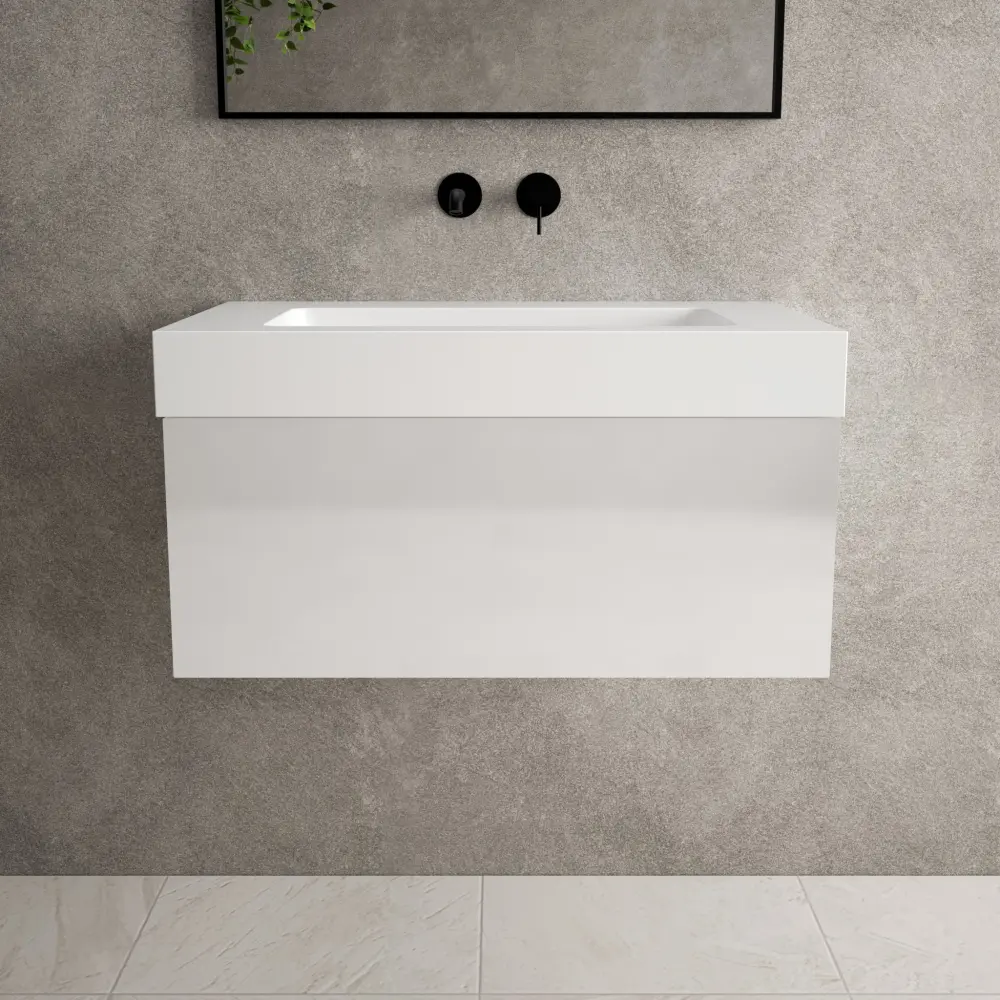 Raffinata One Drawer Vanity Unit Beyondstone BLOC Basin - Gloss Snow 800mm