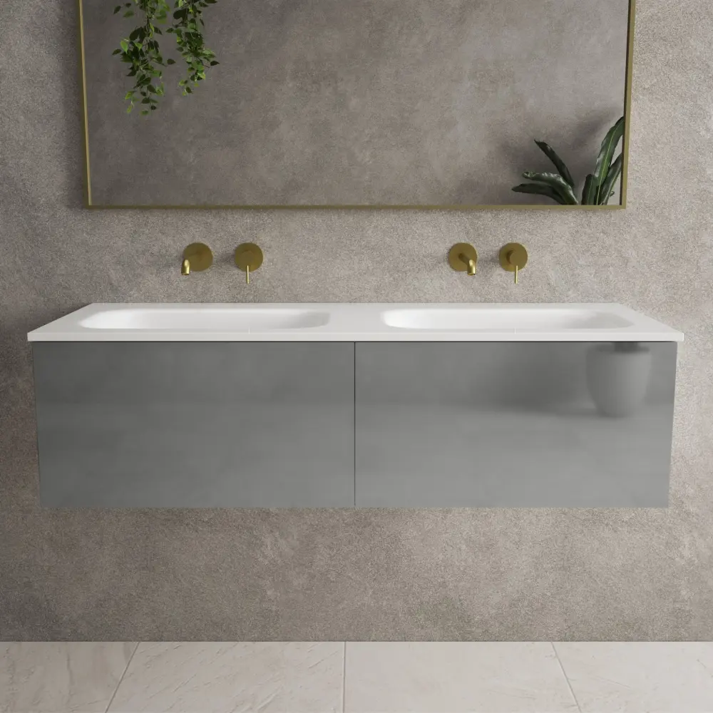Raffinata Two Drawer Vanity Unit Beyondstone Twofold Basin - Gloss Dust 1200mm