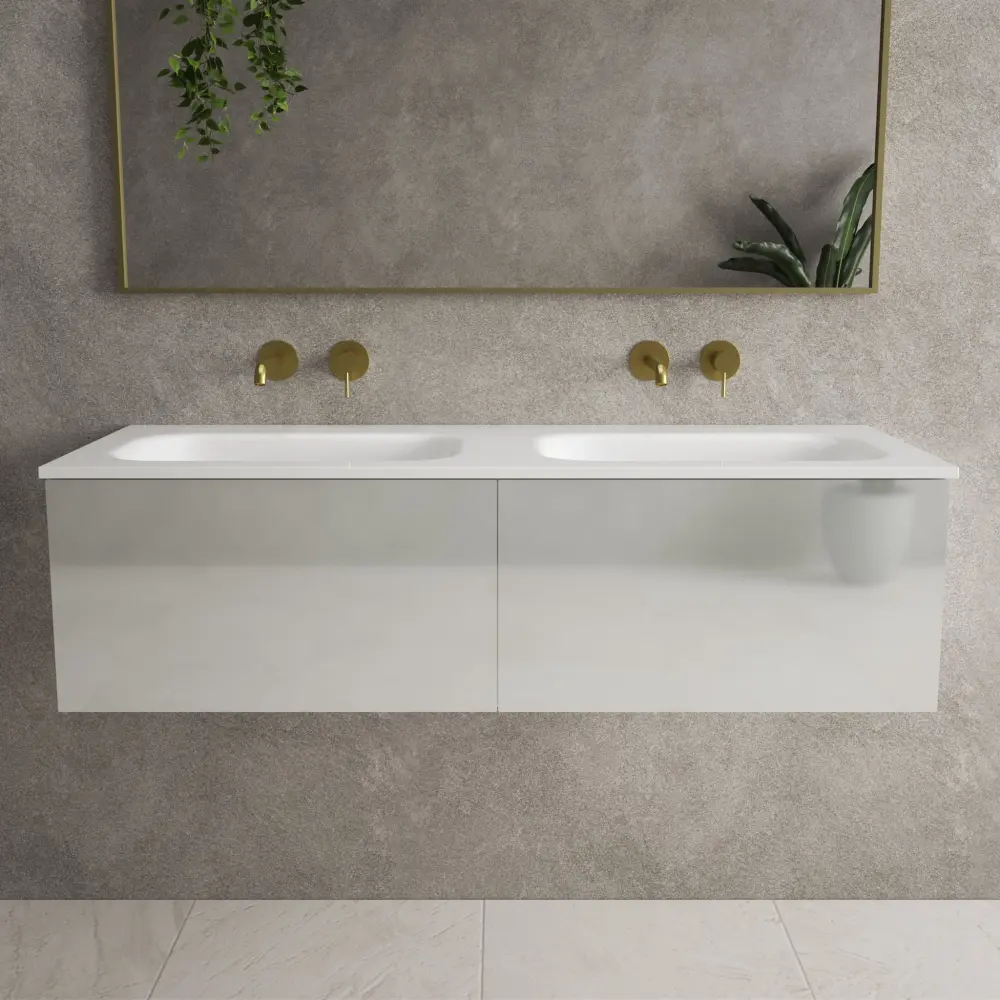 Raffinata Two Drawer Vanity Unit Beyondstone Dual Basin - Gloss Dove 1200mm