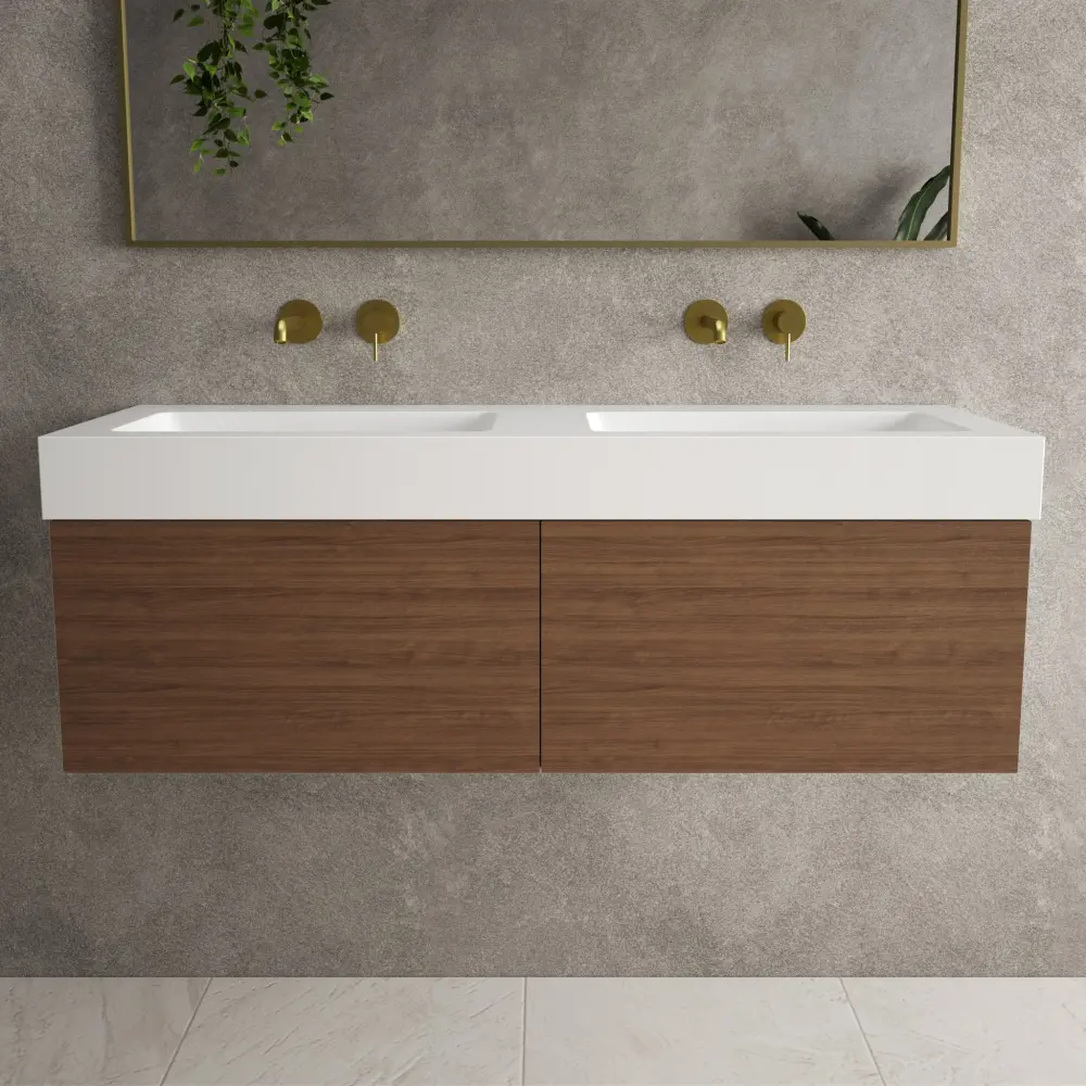 Raffinata Two Drawer Vanity Unit Beyondstone BLOC Twofold Basin - Walnut 1200mm