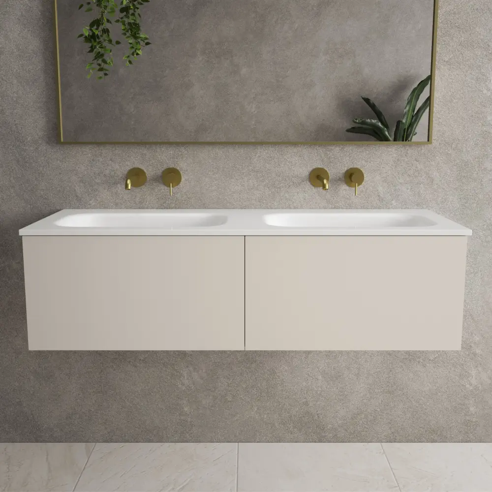 Raffinata Two Drawer Vanity Unit Beyondstone Twofold Basin - Matt Cashmere 1200mm