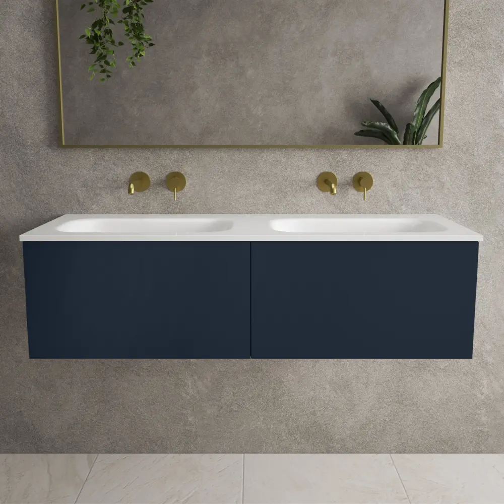 Raffinata Two Drawer Vanity Unit Beyondstone Twin Basin - Matt Indigo 1200mm