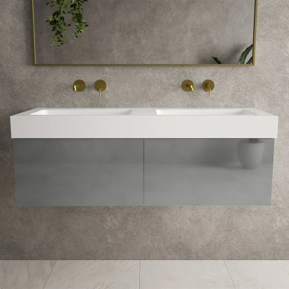 Raffinata Two Drawer Vanity Unit Beyondstone BLOC Dual Basin - Gloss Dust 1200mm