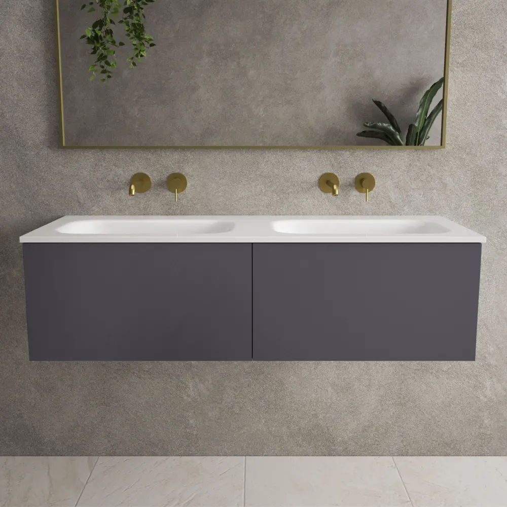 Raffinata Two Drawer Vanity Unit Beyondstone Duplicate Basin - Matt Graphite 1200mm