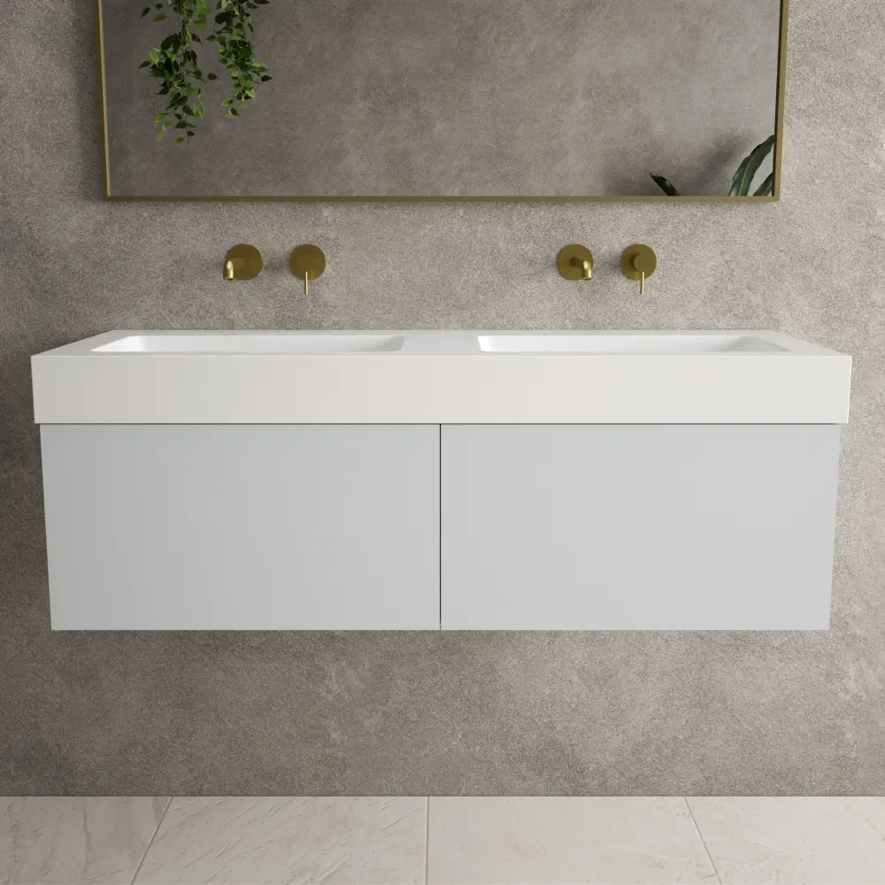Raffinata Two Drawer Vanity Unit Beyondstone BLOC Twofold Basin - Matt Dove 1200mm
