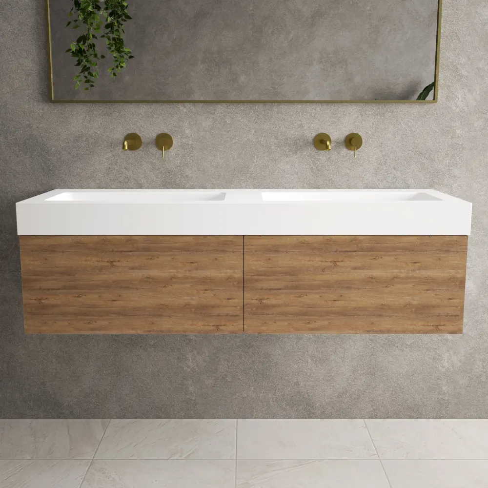 Raffinata Two Drawer Vanity Unit Beyondstone BLOC Twin Basin - Oak 1400mm