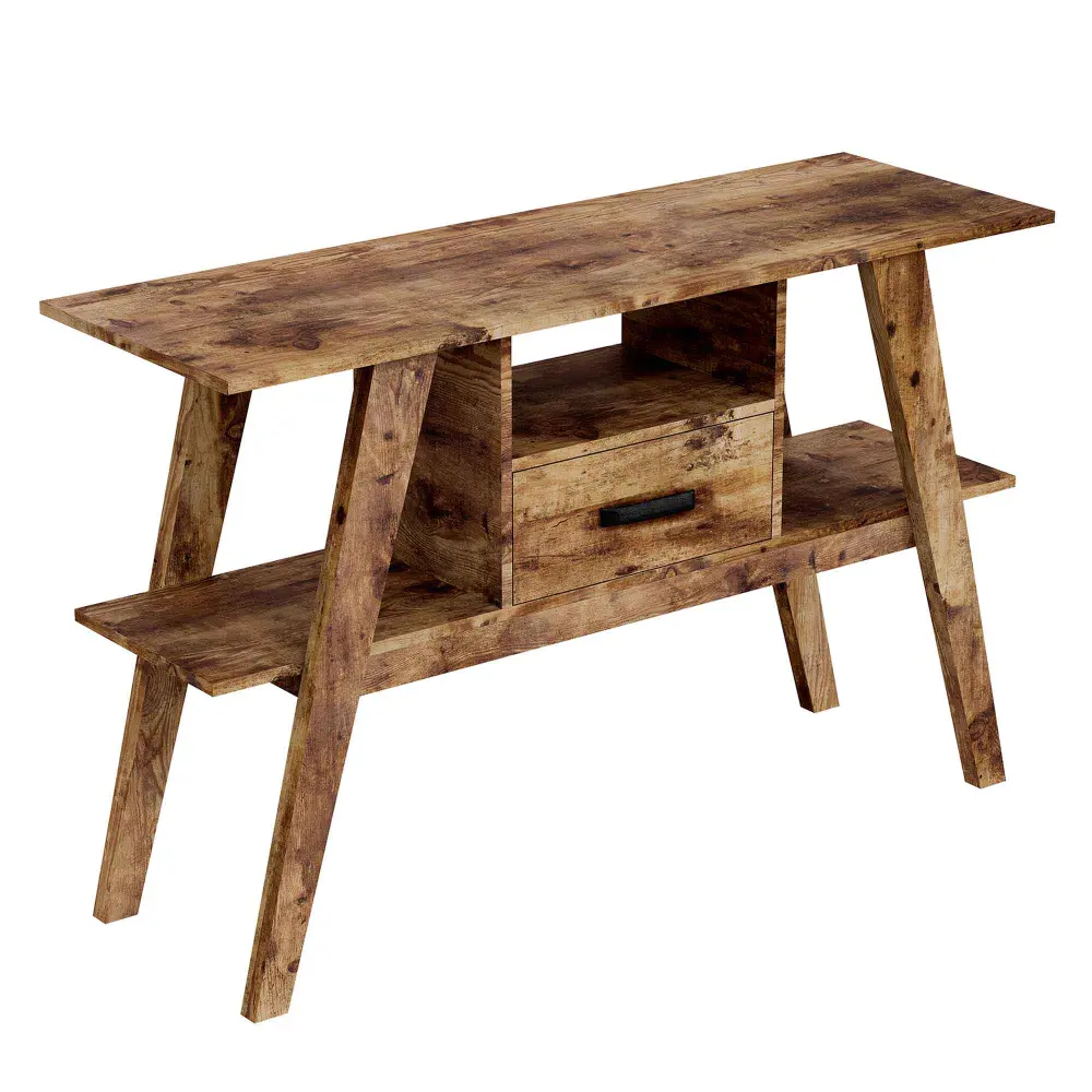 Reclaimed Chestnut Wood Look Console Table 1 Drawer and 3 Shelves, 47.5" x 15.5" x 30"
