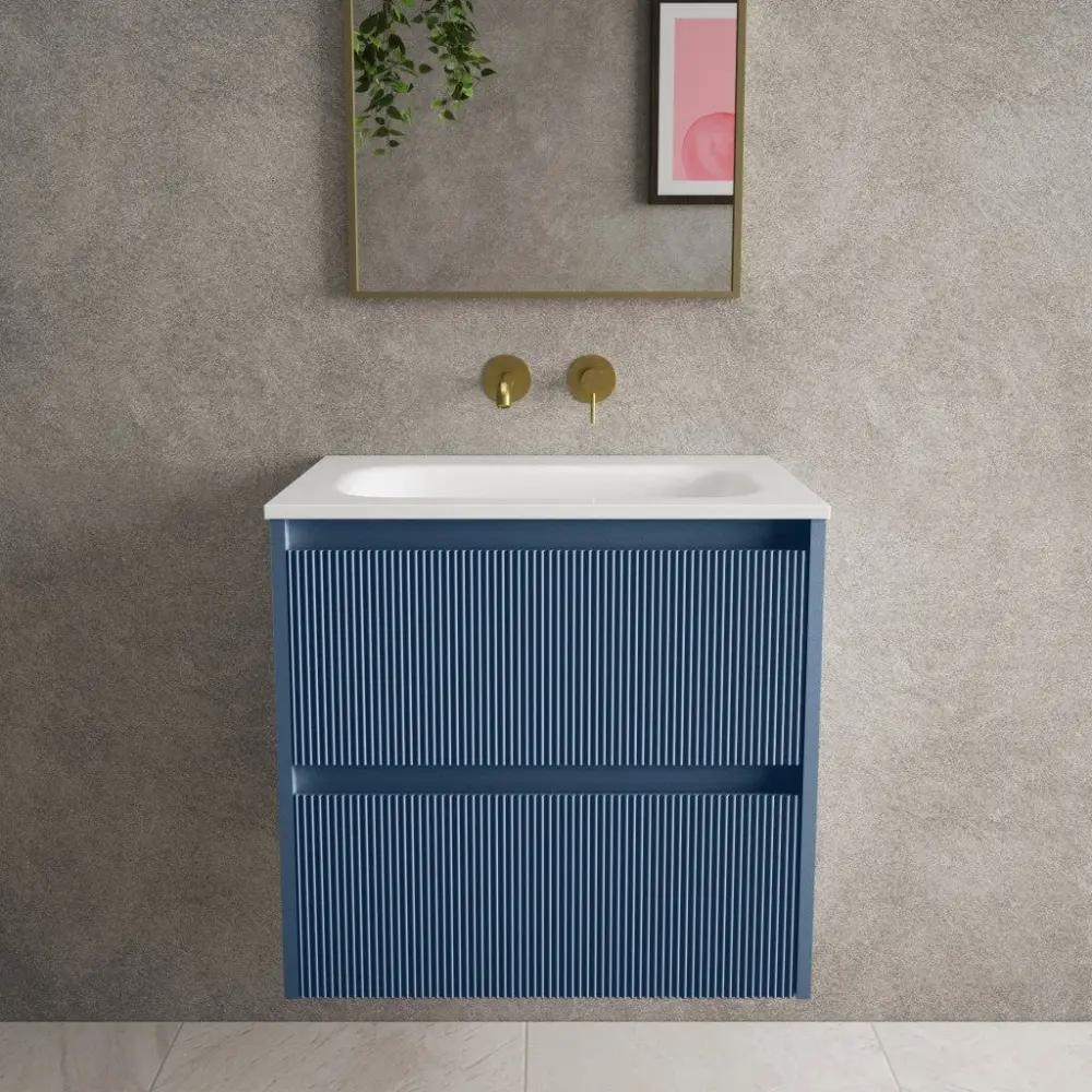 Scanalato Duplicate Drawer Vanity Unit Beyondstone Basin - Soft Blue 600mm