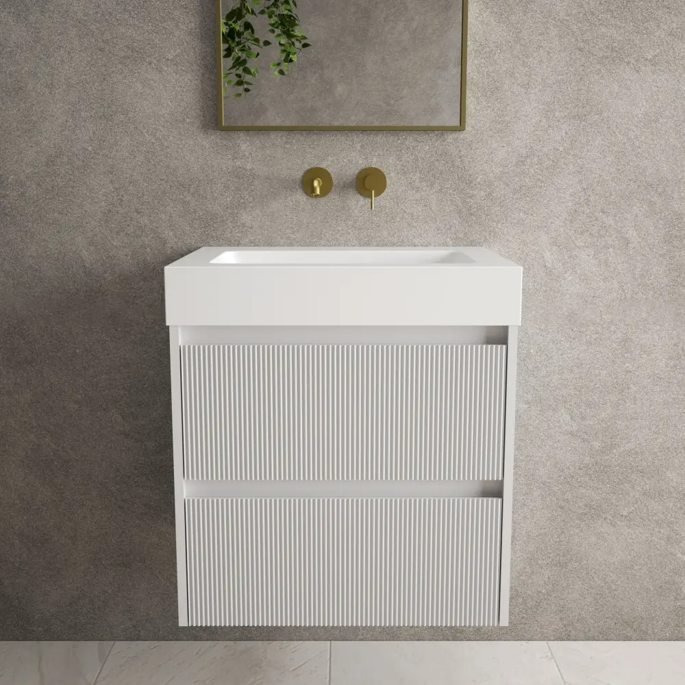 Scanalato Duplicate Drawer Vanity Unit Beyondstone BLOC Basin - Soft Grey 600mm