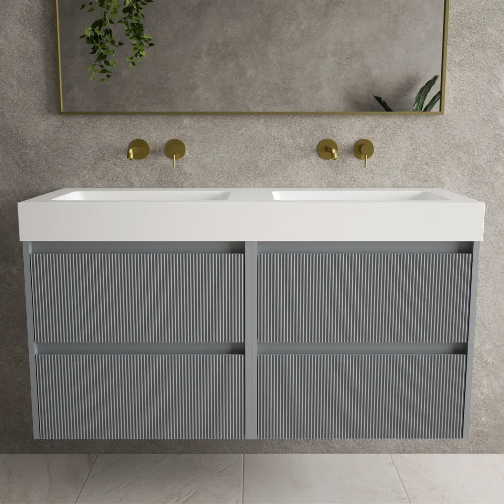 Scanalato Four Drawer Vanity Unit Beyondstone BLOC Paired Basin - Dove Grey 1200mm