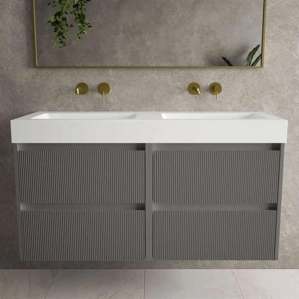 Scanalato Four Drawer Vanity Unit Beyondstone BLOC Twofold Basin - Rich Taupe 1200mm