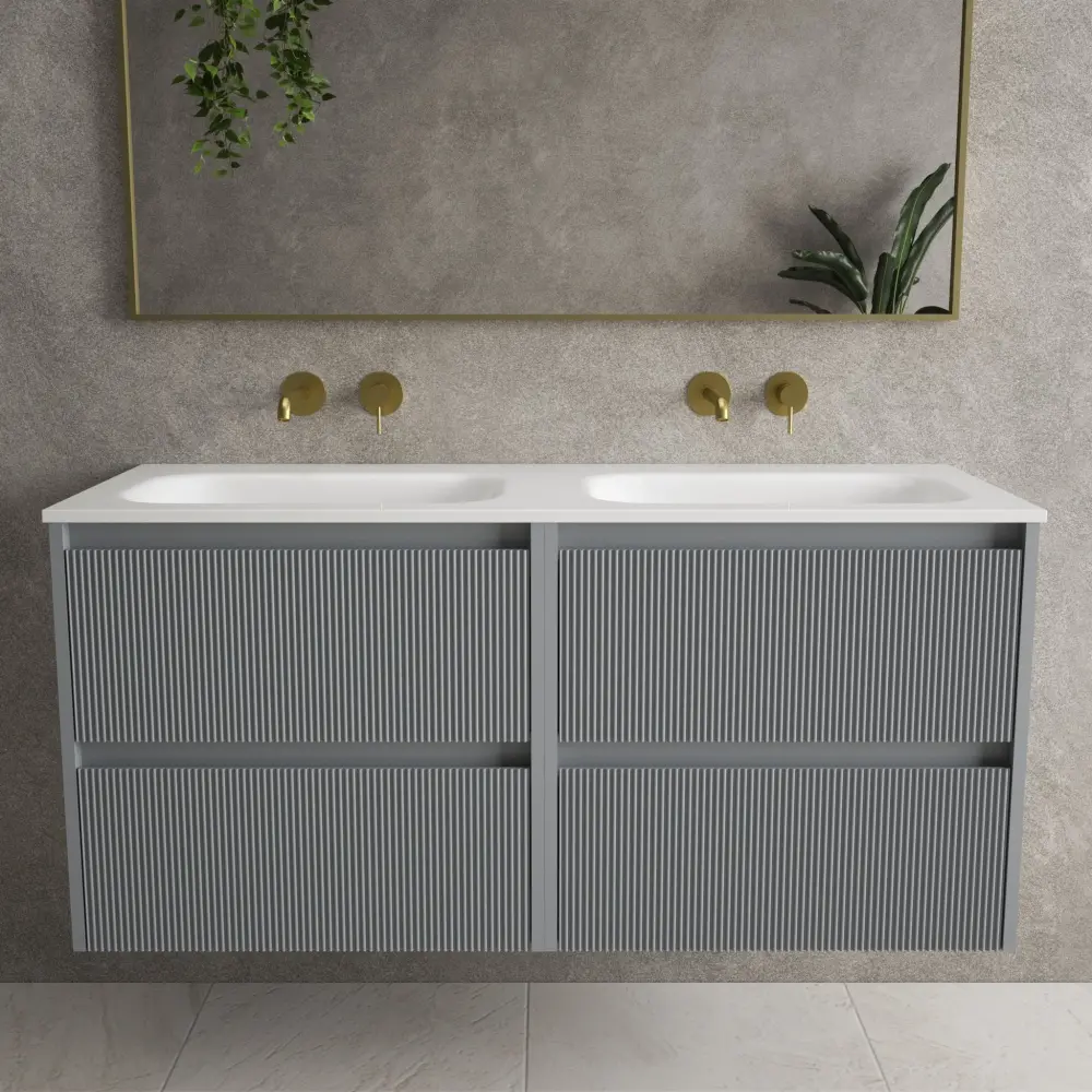 Scanalato Four Drawer Vanity Unit Beyondstone Duplicate Basin - Dove Grey 1200mm