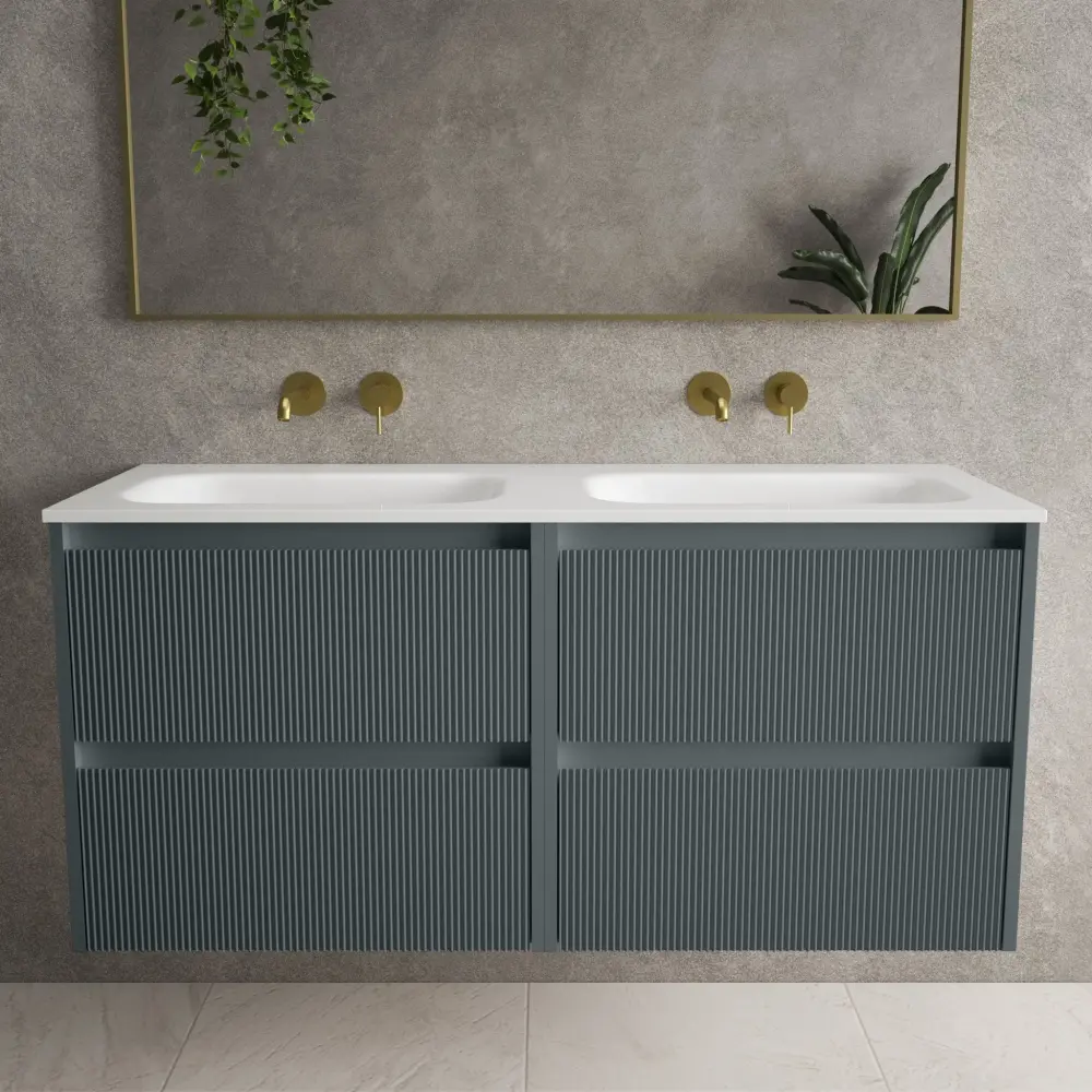 Scanalato Four Drawer Vanity Unit Beyondstone Dual Basin Anthracite - 1200mm