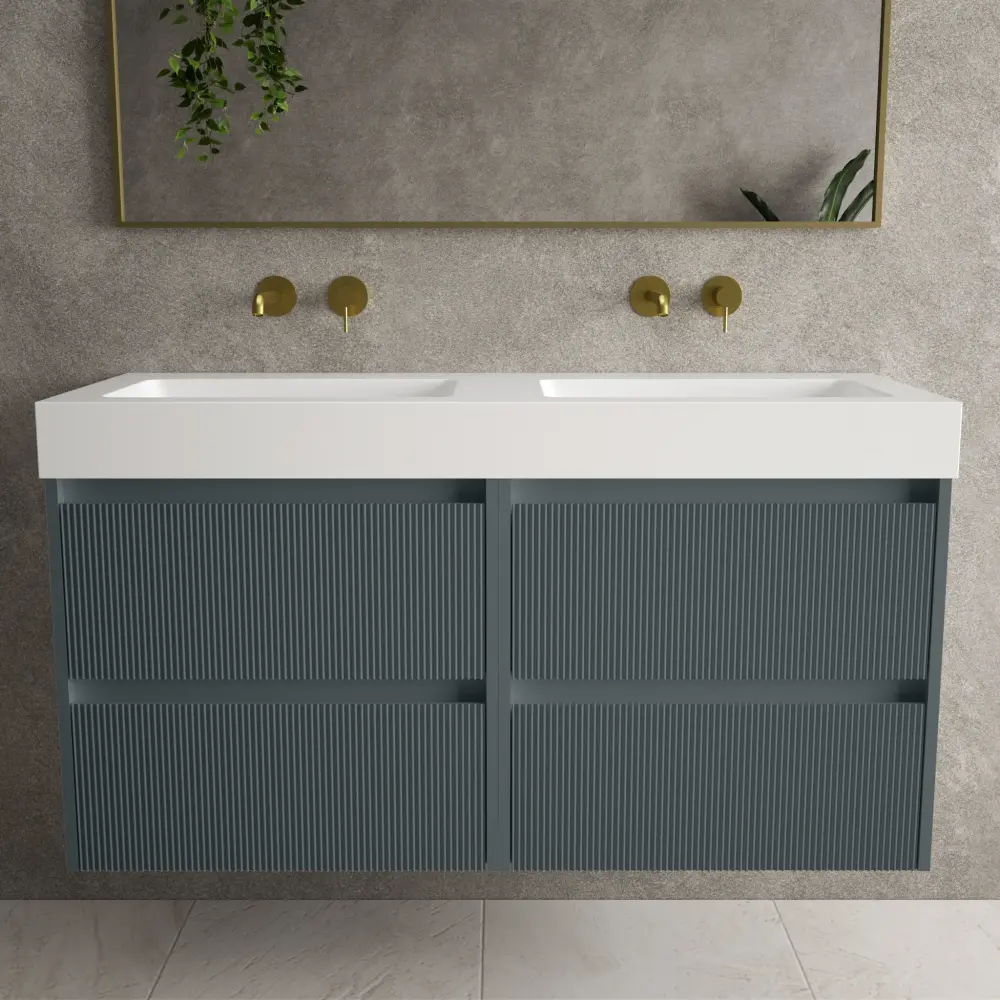Scanalato Four Drawer Vanity Unit Beyondstone BLOC Paired Basin - Slate Grey 1200mm