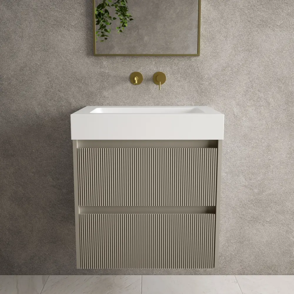 Scanalato Paired Drawer Vanity Unit Beyondstone BLOC Basin - Soft Taupe 600mm