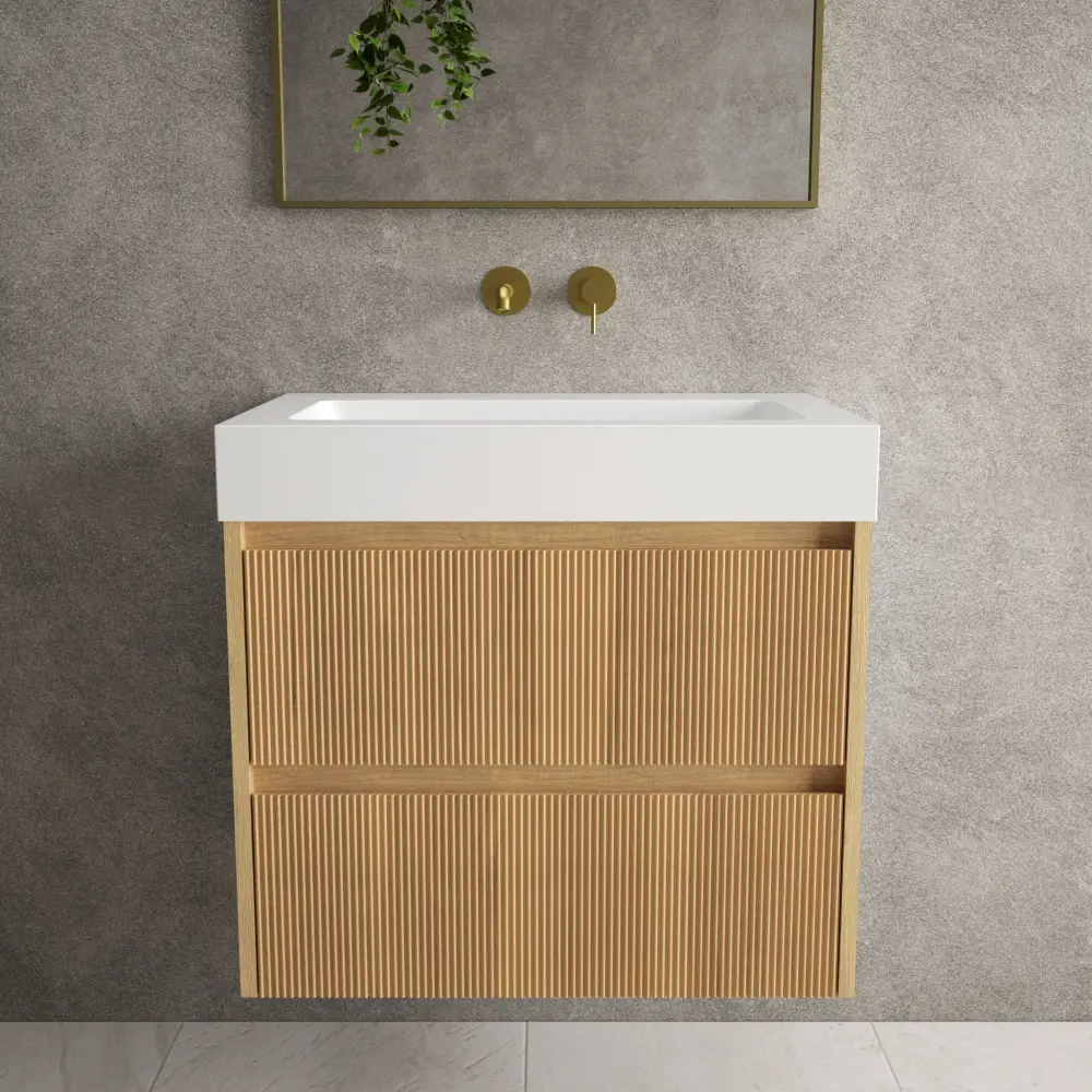 Scanalato Paired Drawer Vanity Unit Beyondstone BLOC Basin - Oak 700mm