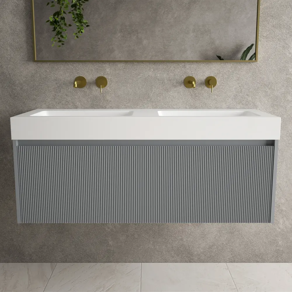 Scanalato Single Drawer Vanity Unit Beyondstone BLOC Duplicate Basin - Dove Grey 1200mm