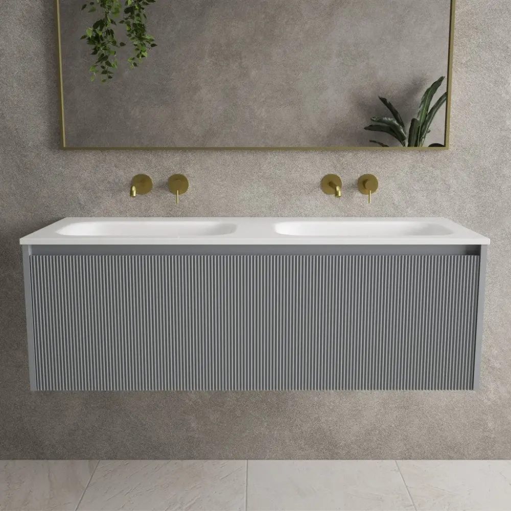 Scanalato Single Drawer Vanity Unit Beyondstone Dual Basin - Dove Grey 1200mm