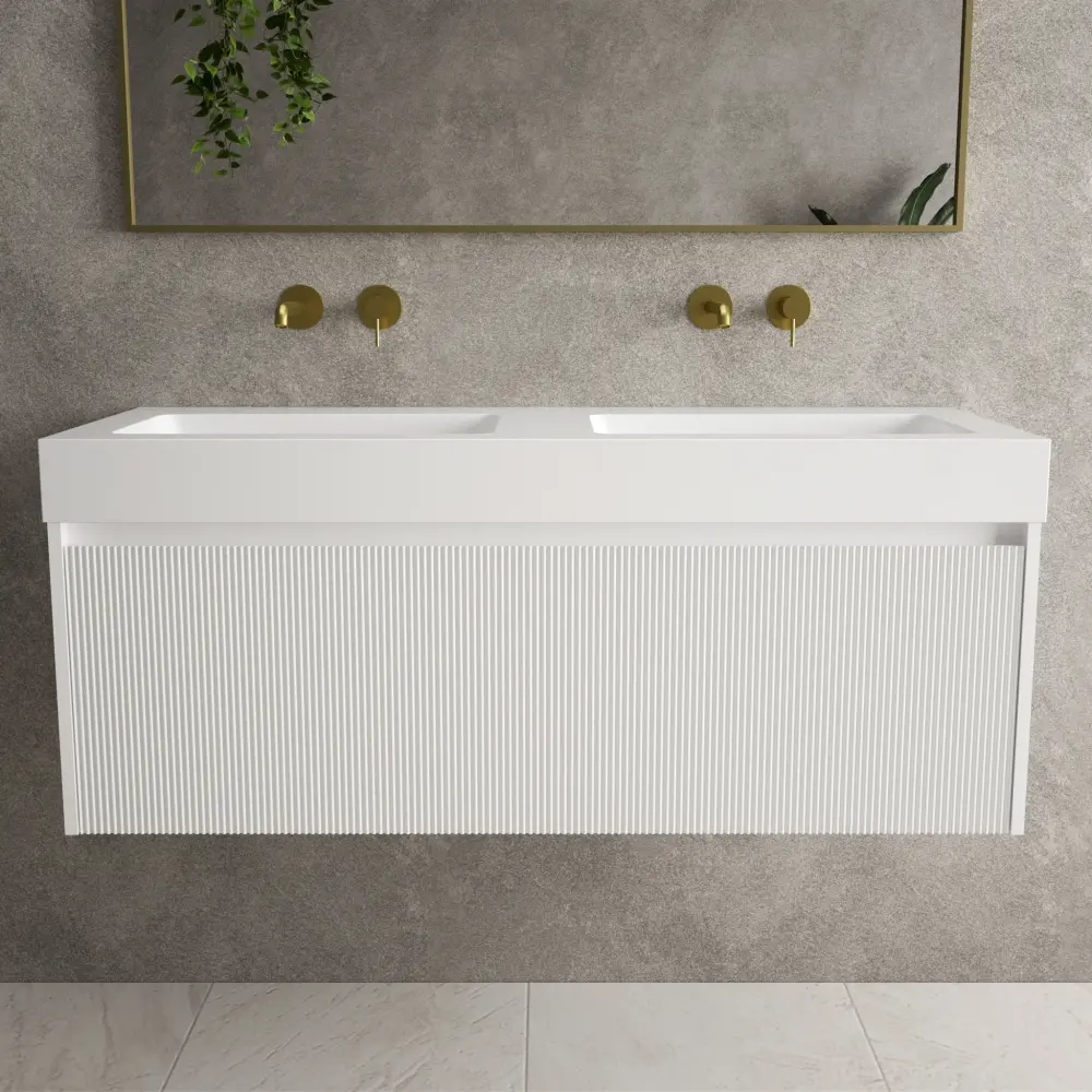 Scanalato Single Drawer Vanity Unit Beyondstone BLOC Double Basin - Pure Snow 1200mm