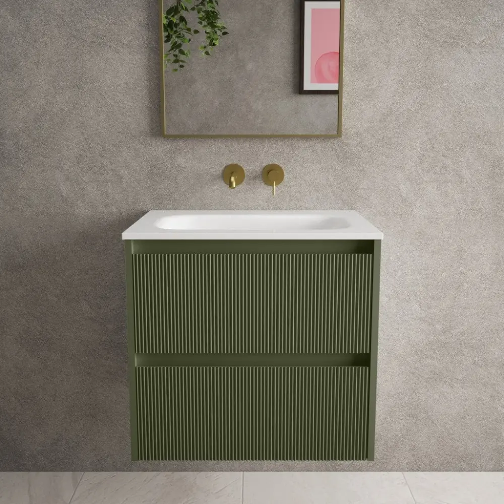 Scanalato Twofold Drawer Vanity Unit Beyondstone Basin - Seaweed 600mm