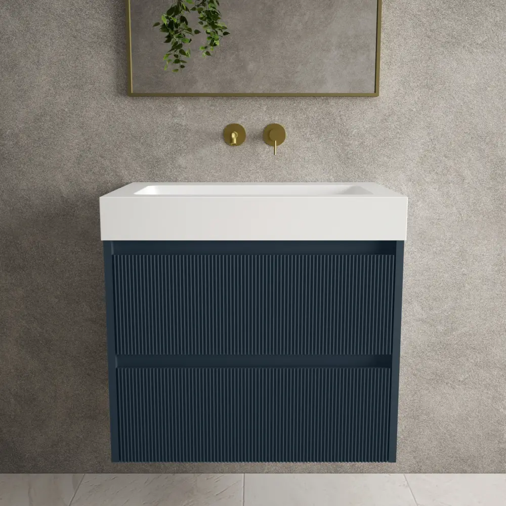 Scanalato Twofold Drawer Vanity Unit Beyondstone BLOC Basin - Midnight Blue 700mm