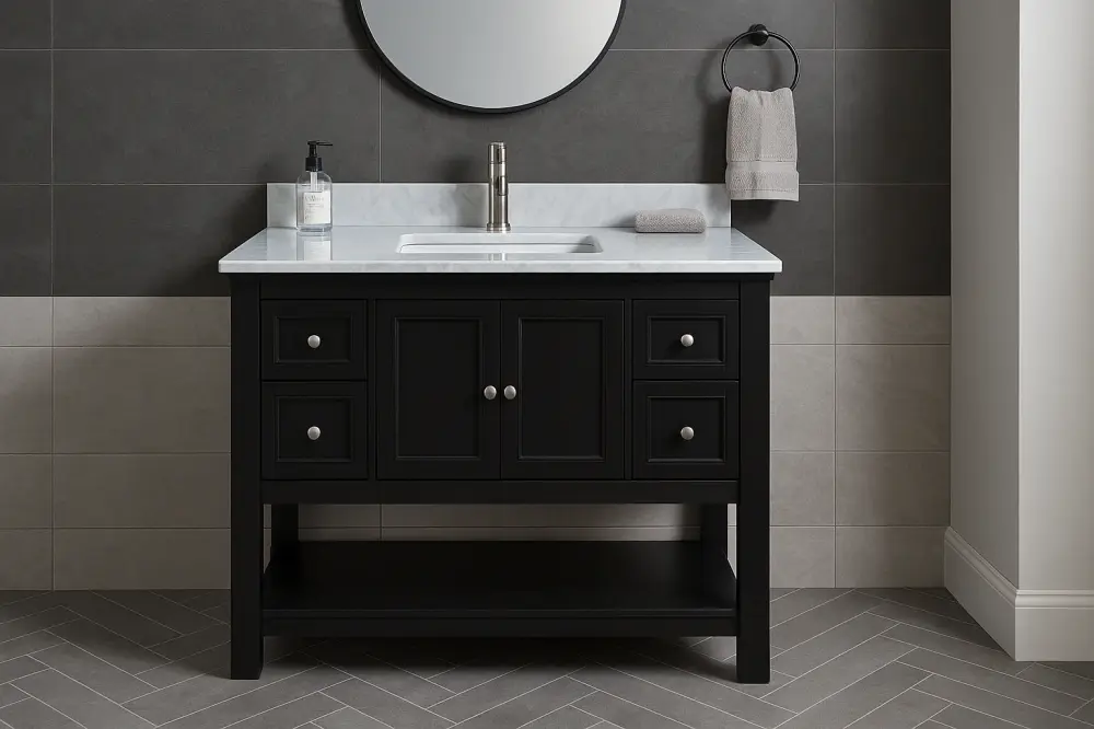 49 . Single Sink Vanity Espresso Pearl Marble Top