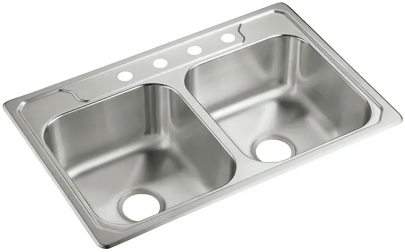 Sterling Middleton Series 14708-4-NA Kitchen Sink, 4-Faucet Hole, 22 OAW, 8 OAD, 33 OAH, Stain-resistant Steel