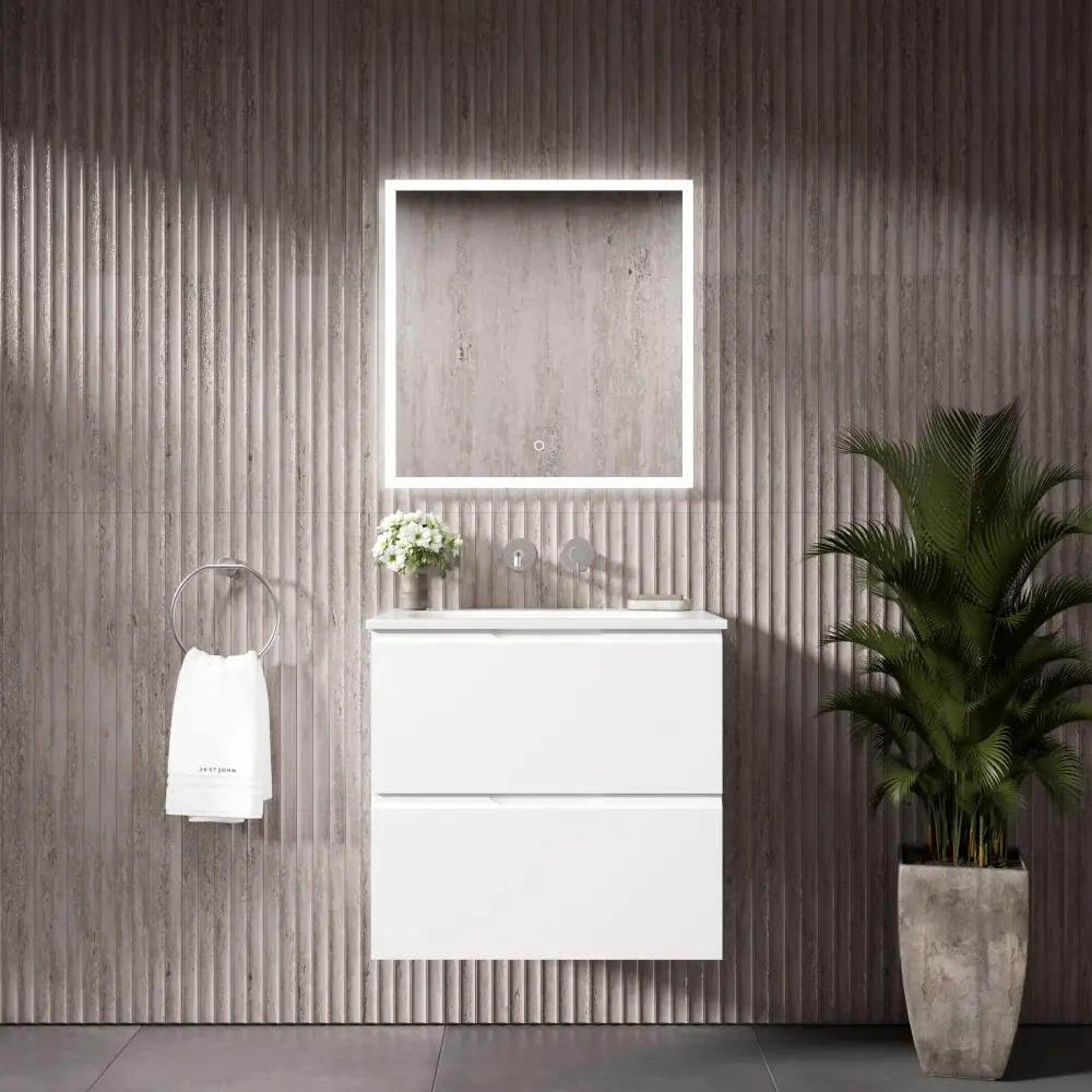 Tasca Two Drawer Vanity Unit Beyondstone Basin - Matt Chalk 600mm