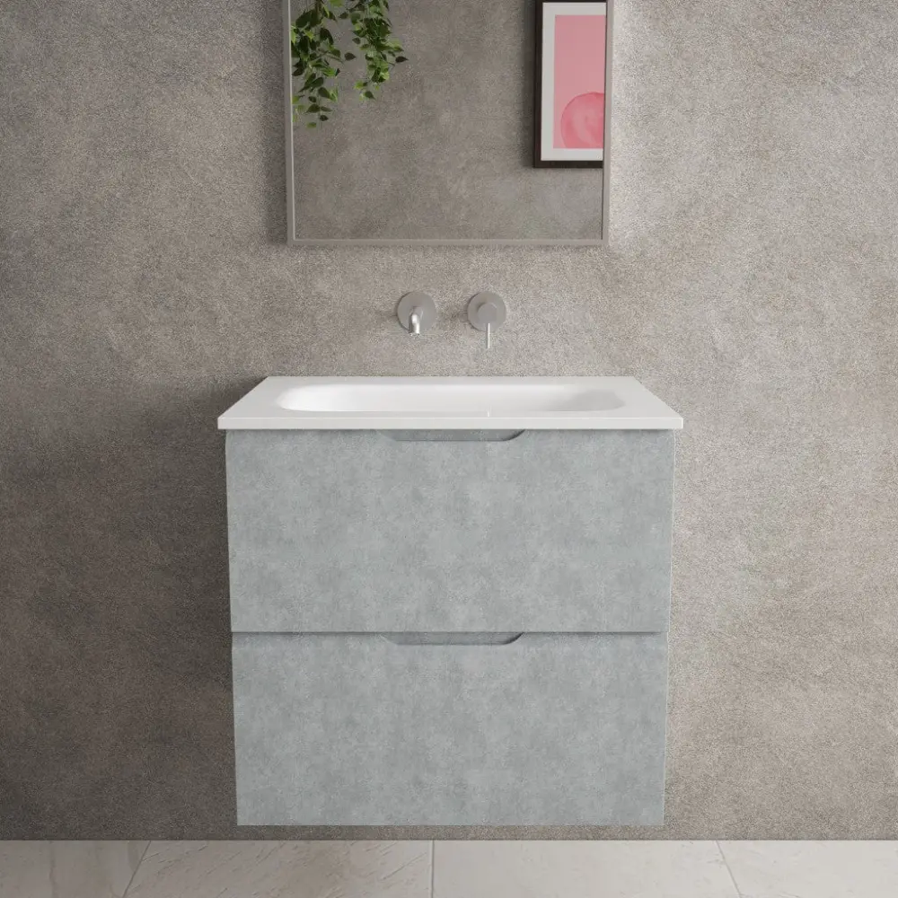 Tasca Two Drawer Vanity Unit Beyondstone Basin - Airy Concrete 600mm