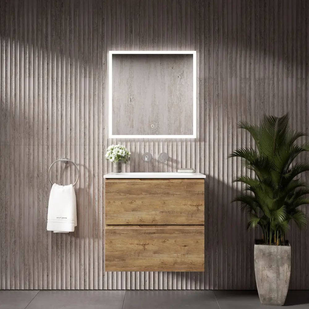 Tasca Two Drawer Vanity Unit Beyondstone Basin - Oak 600mm