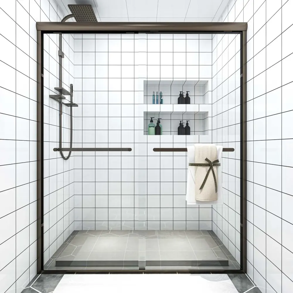 Toolkiss 56’’ to 60’’W x72’’H Semi Frameless Sliding Shower Door, Oil Rubbed Bronze, Lucid Glass