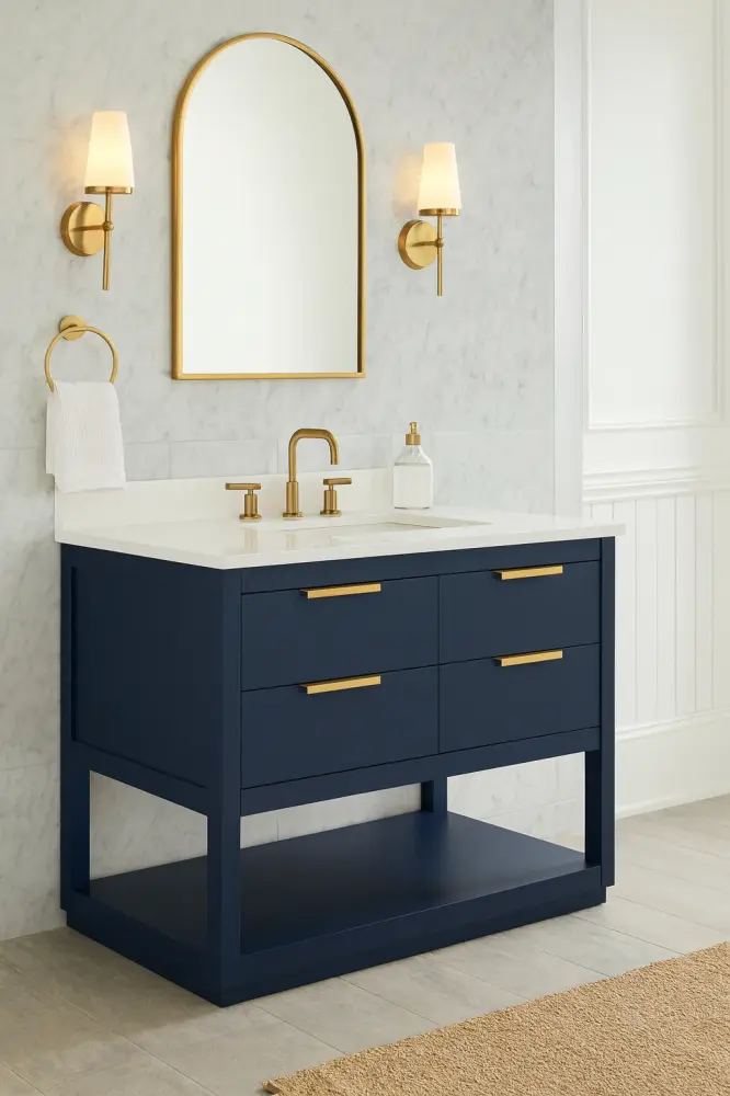 42 . Unitary Sink Vanity Blue White Marble Top