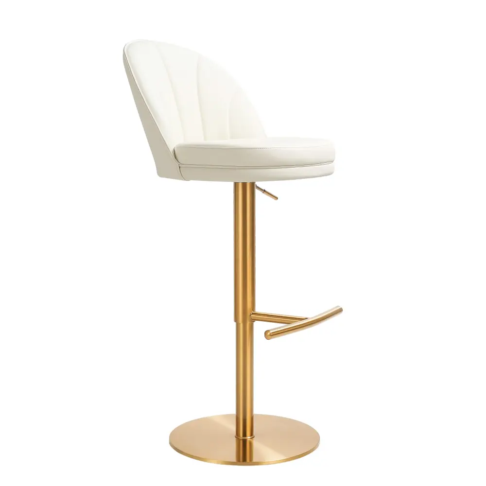 Venus Cream Performance Vegan Leather and Gilded Adjustable Swivel Stool