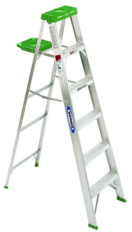 Werner 350 Series 356 Step Ladder, 6 ft H, Type II Duty Rating, Aluminium, 225 lb, 5-Step, 10 ft Max Reach