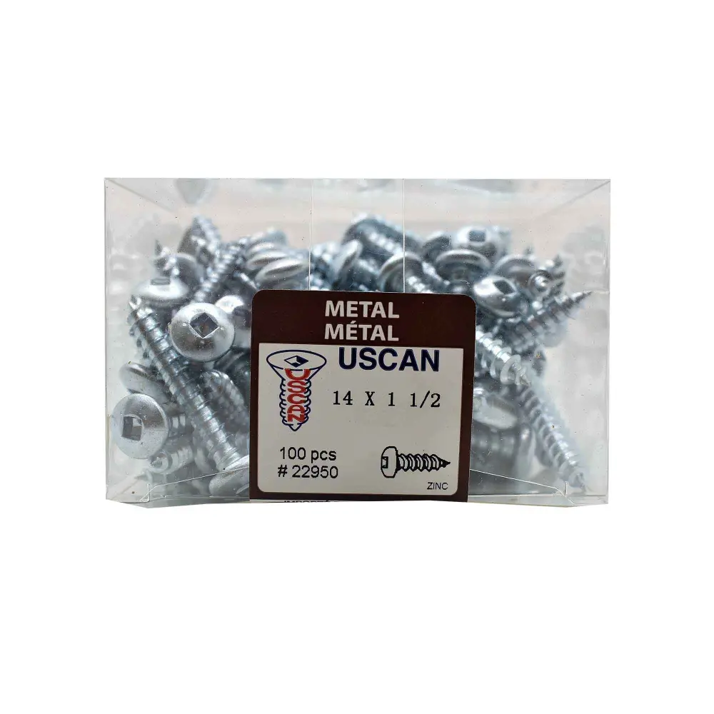 Zinc Plated Pan Head Metal Screw, #14 x 1-1/2" (100 Units)