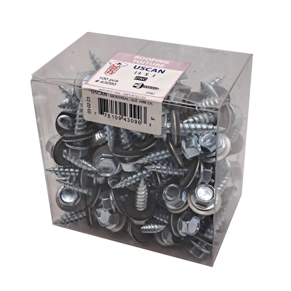 Zinc Plated Roofing Screw, #14 x 1" (100 Units)